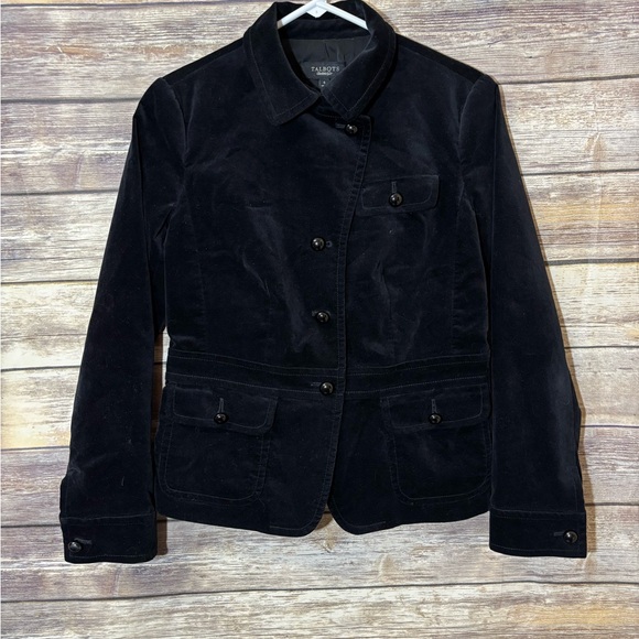 Talbots Classic Black Blazer 6 Velvet Military Buttons Front Pockets Career - Picture 2 of 5